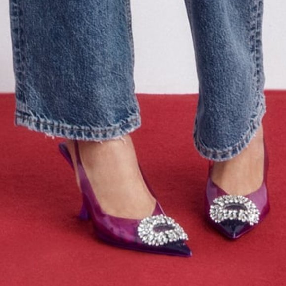 Zara Embellished Vinyl Heels Violet NWT - Picture 10 of 11